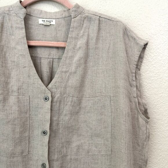 The Shanty Tunic Top Womens Medium Beige Linen Sleeveless - Picture 3 of 9